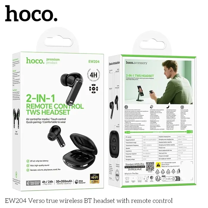 HOCO EW204 TWS Wireless Earbuds with 2-in-1 Remote Control