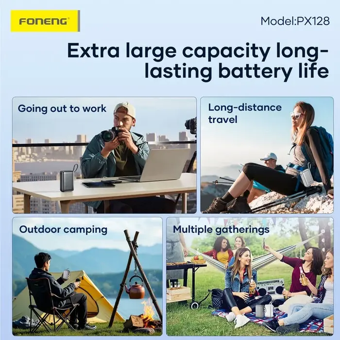 Foneng PX128 30000mAh 65W Fast Charging Power Bank with Integrated USB-C Cable