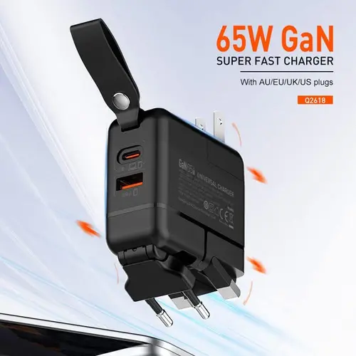LDNIO Q2618 65W 2-Port Portable Travel Charger USB-C+USB-A QC3.0 2.0 AFC FCP SCP Fast Charging Wall Charger Adapter
