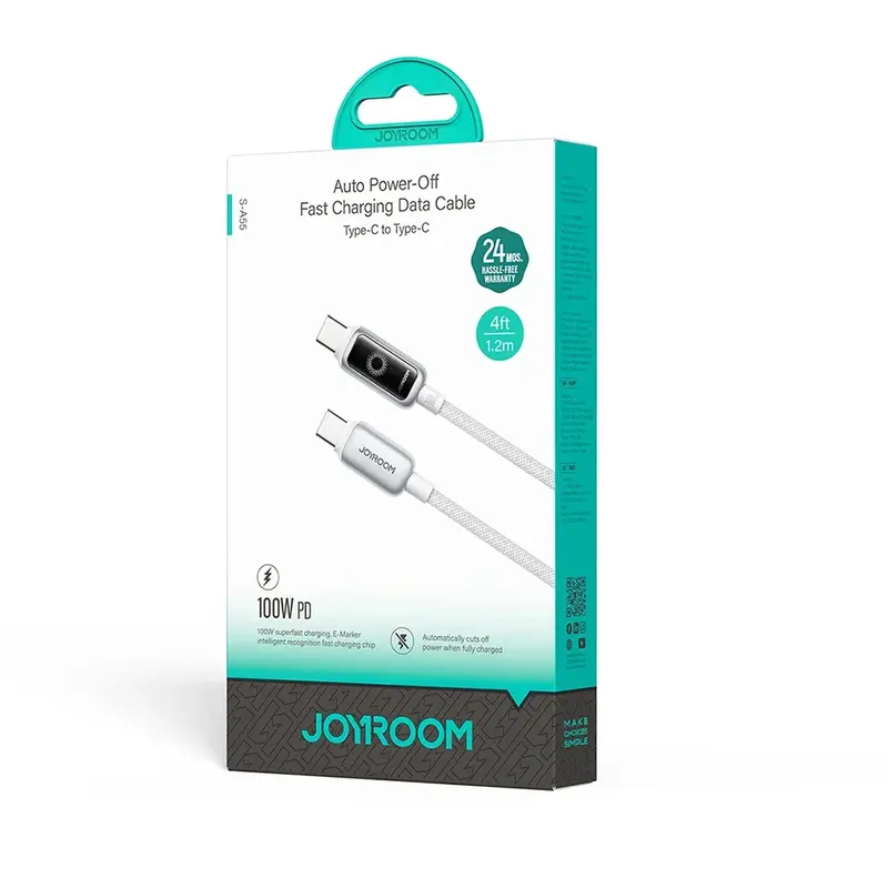 Joyroom S-A55 100W Auto Power-Off C to C Fast Charging Data Cable