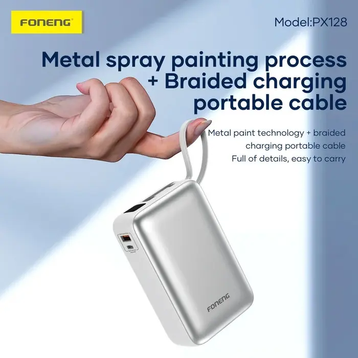 Foneng PX128 30000mAh 65W Fast Charging Power Bank with Integrated USB-C Cable