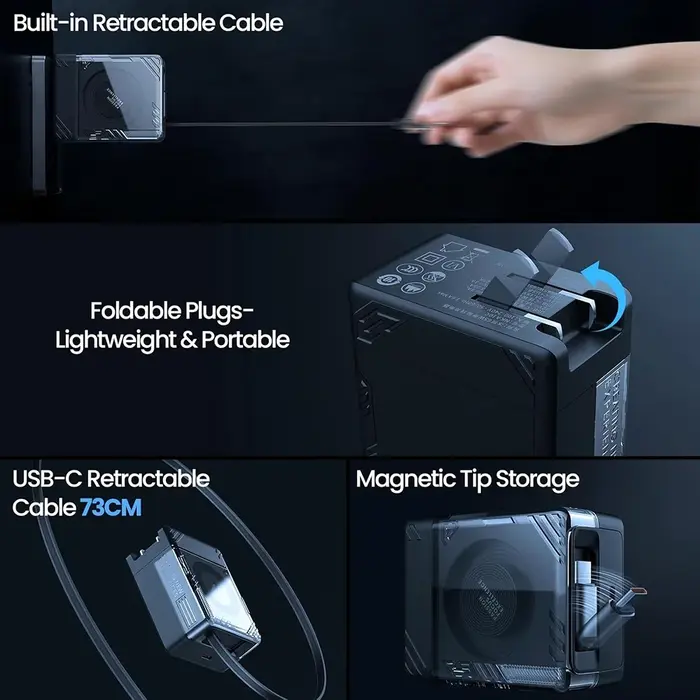 Nillkin IceCore 65W GaN Charger with Retractable Cable