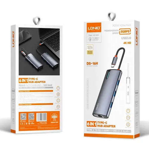 LDNIO DS-16H 6in1 Type-C Docking Station USB Adapter  PC Laptop Computer